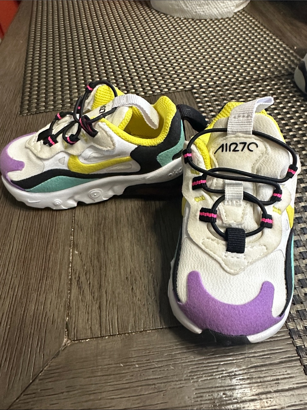 Nike Kids Sneakers in White with Yellow, Purple & Teal Accents